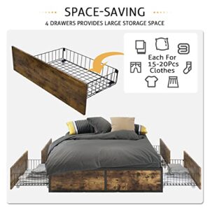 SHA CERLIN Queen Storage Bed Frame with 4 Drawers on Wheels, Platform Bed Queen Size with Under Bed Storage, No Box Spring Needed, Large Storage Space, Easy Assembly