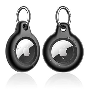 supfine waterproof airtag holder,2 pack air tag keychain,hard pc+tpu full body protective tracker case with loop key ring for apple tags,ipx8 airtags cover for wallet,luggage,cat,dog,pets(black)