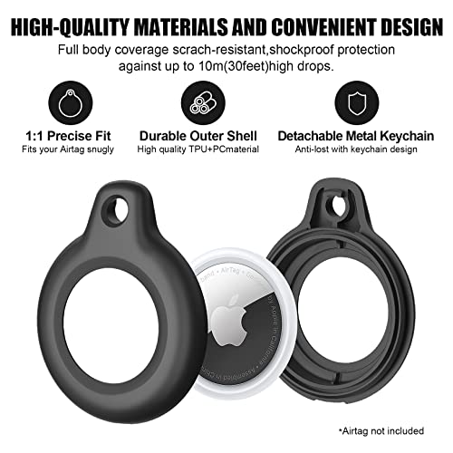 Supfine Waterproof Airtag Holder,2 Pack Air Tag Keychain,Hard PC+TPU Full Body Protective Tracker Case with Loop Key Ring for Apple Tags,IPX8 Airtags Cover for Wallet,Luggage,Cat,Dog,Pets(Black)