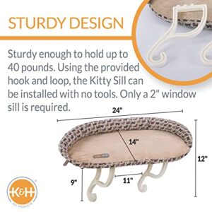 K&H Pet Products Deluxe Kitty Sill w/ Bolster Cat Window Bed, Cat Window Perch for Large Cats, Cat Window Hammock, Cat Window Seat, Window Cat Bed, Cat Perch Cat Hammock –Tan Kitty Print