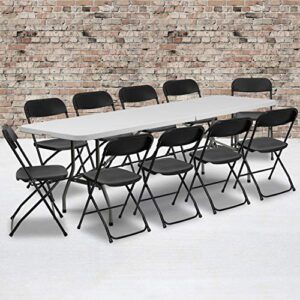 flash furniture 8′ bi-fold granite white plastic event/training folding table set with 10 folding chairs