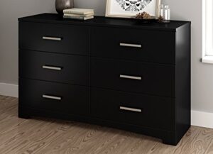 south shore gramercy 6-drawer double dresser, pure black with brushed nickel handles