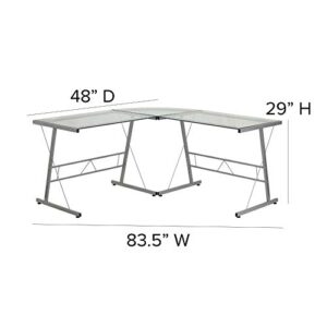 Flash Furniture L-Shaped Desk 83.5" Computer Corner Desk, Gaming Corner Desk, Home Office Corner Desk, Gaming Desk, Space Saving, Easy to Assemble, Clear