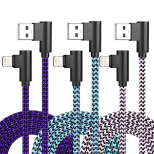 iphone charger 10 ft lightning cable [apple mfi certified] 90 degree 3 pack iphone charging cable long iphone 13 charger nylon braided for iphone 14/13/12/11 pro max/xr/xs/8/7/plus/6s/se/ipad
