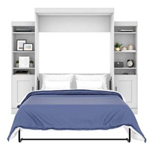 Bestar Queen Murphy Bed with Storage Cabinets, 107-inch Wall Bed for Multipurpose Guest Room