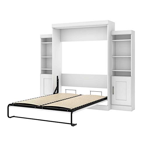 Bestar Queen Murphy Bed with Storage Cabinets, 107-inch Wall Bed for Multipurpose Guest Room