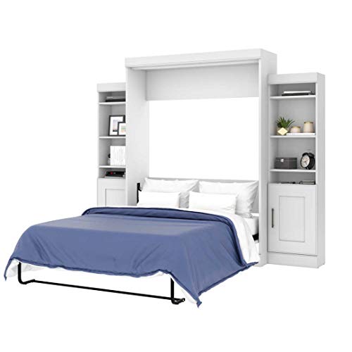 Bestar Queen Murphy Bed with Storage Cabinets, 107-inch Wall Bed for Multipurpose Guest Room