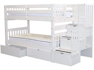 bedz king stairway bunk beds twin over twin with 3 drawers in the steps and 2 under bed drawers – white