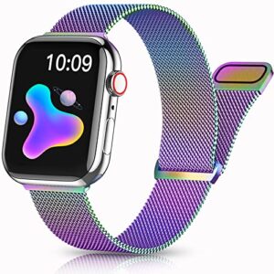 rabini metal magnetic band compatible with apple watch 38mm 40mm 41mm 42mm 44mm 45mm 49mm, rainbow stainless steel mesh loop bands for iwatch se ultra series 8 7 6 5 4 3 2 1 women men, multicolor