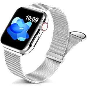 sunnywoo metal stainless steel band compatible with apple watch bands 38mm 40mm 41mm 42mm 44mm 45mm 49mm,silver loop adjustable magnetic strap for iwatch series ultra 8 7 6 5 4 3 2 1 se for women men