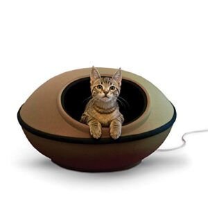 k&h pet products thermo-mod dream pod heated pet bed tan/black 22″ 4w