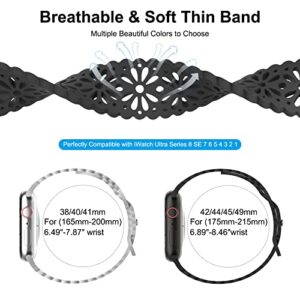 TSAAGAN 5 Pack Lace Silicone Bands Compatible for Apple Watch Band 38mm 40mm 41mm 42mm 44mm 45mm 49mm, Slim Hollow-out Breathable Sport Thin Strap for iWatch Ultra Series 8/7/SE/6/5/4/3/2/1 Women Men