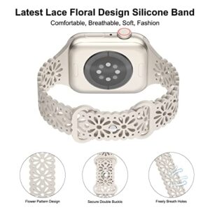 TSAAGAN 5 Pack Lace Silicone Bands Compatible for Apple Watch Band 38mm 40mm 41mm 42mm 44mm 45mm 49mm, Slim Hollow-out Breathable Sport Thin Strap for iWatch Ultra Series 8/7/SE/6/5/4/3/2/1 Women Men