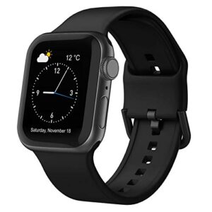 sport band compatible with apple watch bands 49mm 45mm 44mm 42mm, soft silicone wristbands replacement strap with classic clasp for iwatch series se 8 7 6 5 4 3 2 1 ultra for women men, black