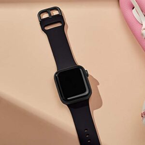 Sport Band Compatible with Apple Watch Bands 49mm 45mm 44mm 42mm, Soft Silicone Wristbands Replacement Strap with Classic Clasp for iWatch Series SE 8 7 6 5 4 3 2 1 Ultra for Women Men, Black