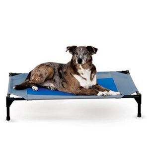 k&h pet products coolin’ pet cot, cooling cot for dogs – gray/blue, large 30 x 42 x 7 inches