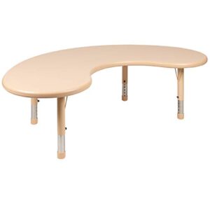 flash furniture 35″w x 65″l half-moon natural plastic height adjustable activity table
