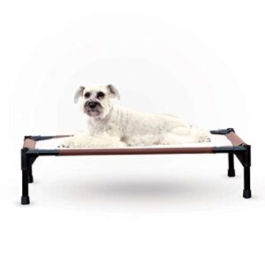 k&h pet products self-warming pet cot elevated dog bed cot – chocolate/fleece, large 30 x 42 x 7 inches