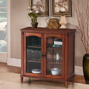 sophia & william sideboard buffet cabinet, accent wood display storage cabinet with glass double doors and adjustable shelves for kitchen living dining room office, embossed frame