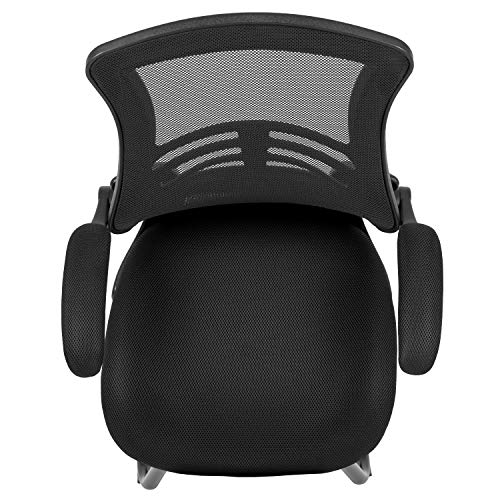 Flash Furniture Black Mesh Sled Base Side Reception Adjustable Height Chair with Flip-Up Arms