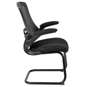 Flash Furniture Black Mesh Sled Base Side Reception Adjustable Height Chair with Flip-Up Arms