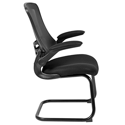 Flash Furniture Black Mesh Sled Base Side Reception Adjustable Height Chair with Flip-Up Arms