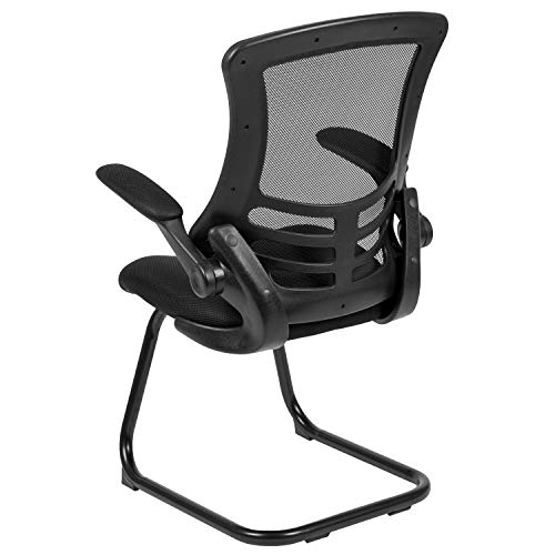 Flash Furniture Black Mesh Sled Base Side Reception Adjustable Height Chair with Flip-Up Arms