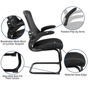 Flash Furniture Black Mesh Sled Base Side Reception Adjustable Height Chair with Flip-Up Arms