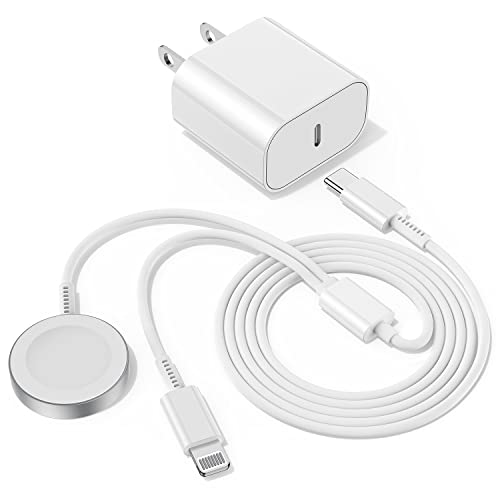 Upgraded USB C Charger for Apple Watch, 2 in 1 iPhone and iWatch Magnetic Fast Charging Cable 6FT with USB-C Wall Charger, Compatible with Apple Watch Series 8/7/6/SE/5/4, iPhone 14/13/12/11