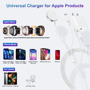 Upgraded USB C Charger for Apple Watch, 2 in 1 iPhone and iWatch Magnetic Fast Charging Cable 6FT with USB-C Wall Charger, Compatible with Apple Watch Series 8/7/6/SE/5/4, iPhone 14/13/12/11