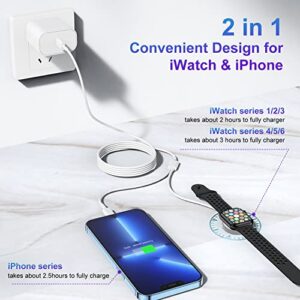 Upgraded USB C Charger for Apple Watch, 2 in 1 iPhone and iWatch Magnetic Fast Charging Cable 6FT with USB-C Wall Charger, Compatible with Apple Watch Series 8/7/6/SE/5/4, iPhone 14/13/12/11