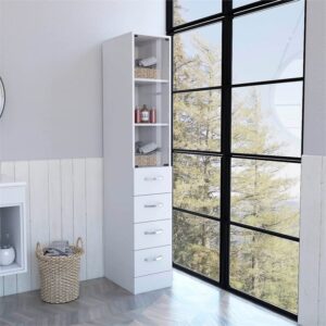 Atlin Designs Wood Linen Cabinet with 3 Shelves & 3-Drawer in White