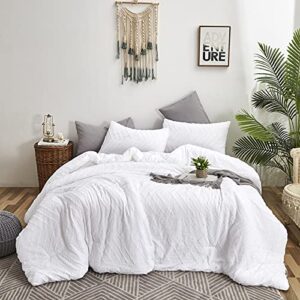 wellboo white tufted comforter sets king embroidery shabby chic bedding comforter sets warm soft women men adult broken line tufted blankets hotel farmhouse dorm durable quilts for all seasons 3 pcs