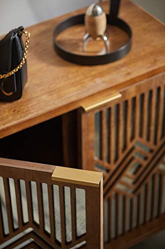 LONYKE Mid Century Modern Dresser, 2 Door Accent Cabinet Woven with Mirror Fronts Clean-Lined Silhouette, Natural