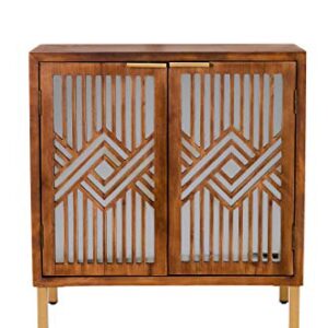 LONYKE Mid Century Modern Dresser, 2 Door Accent Cabinet Woven with Mirror Fronts Clean-Lined Silhouette, Natural