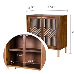 LONYKE Mid Century Modern Dresser, 2 Door Accent Cabinet Woven with Mirror Fronts Clean-Lined Silhouette, Natural