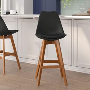 flash furniture dana set of 2 modern commercial counter stools – black plastic backrest – leathersoft padded seat – 27 inch counter stools – walnut finish wood frame