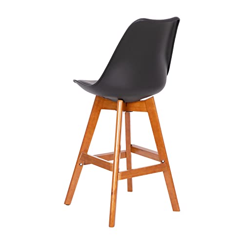 Flash Furniture Dana Set of 2 Modern Commercial Counter Stools - Black Plastic Backrest - LeatherSoft Padded Seat - 27 Inch Counter Stools - Walnut Finish Wood Frame