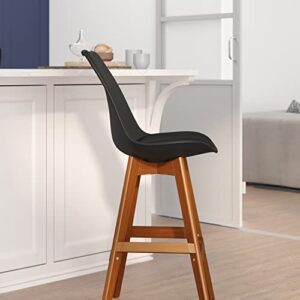 Flash Furniture Dana Set of 2 Modern Commercial Counter Stools - Black Plastic Backrest - LeatherSoft Padded Seat - 27 Inch Counter Stools - Walnut Finish Wood Frame