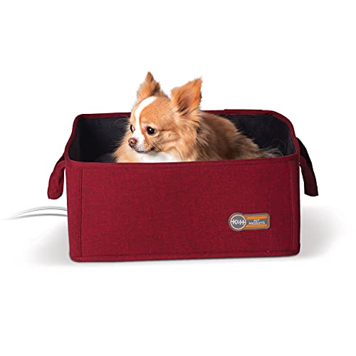 K&H PET PRODUCTS Thermo Basket Indoor Heated Cat Bed Foldable Red 15 X 15 Inches