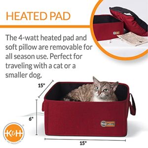 K&H PET PRODUCTS Thermo Basket Indoor Heated Cat Bed Foldable Red 15 X 15 Inches