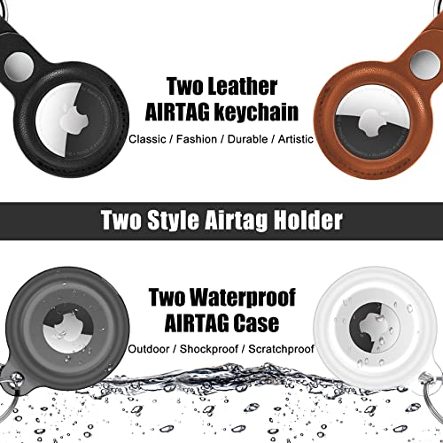 Supfine [4 Pack] Airtag Holder Waterproof & Airtag Keychain Leather, Air Tag Case Protective Tracker with Loop Key Ring for Apple AirTags, Airtag Cover for Wallet,Luggage,Cat,Dog,Pets (Multi-Color)