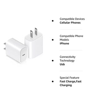for iPhone Charger USB-C Power Adapter : 20W 2 Packs USB C Wall Charger, Fast Charging Type C Chargers Block Compatible with iPhone 14/13/12/11/Ipad/Ipad Pro
