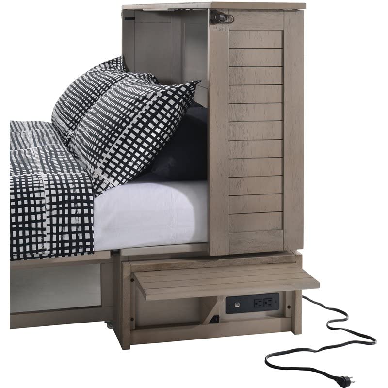 Night & Day Furniture Poppy Brushed Driftwood with Mattress Murphy Cabinet Bed, Queen,