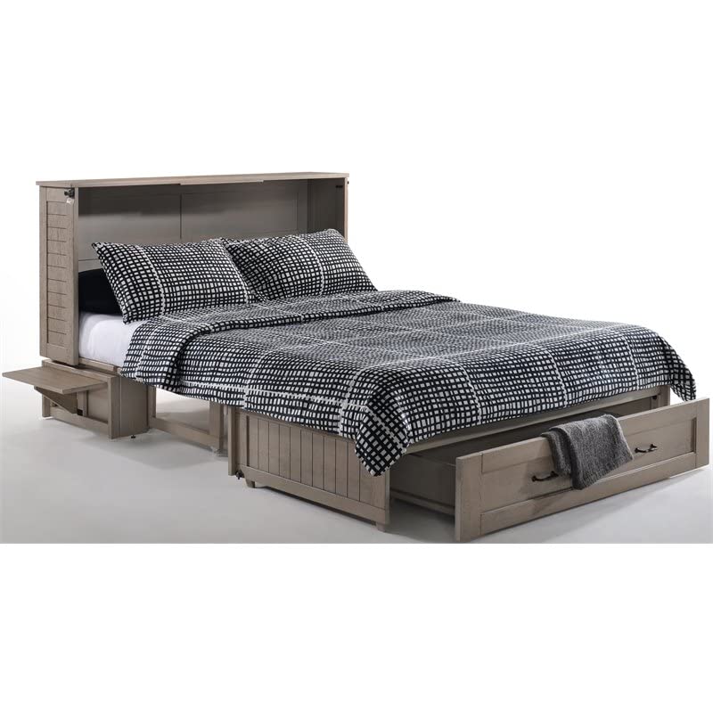 Night & Day Furniture Poppy Brushed Driftwood with Mattress Murphy Cabinet Bed, Queen,