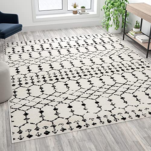 Flash Furniture Geometric Bohemian Low Pile Rug - 8' x 10' - Ivory/Black