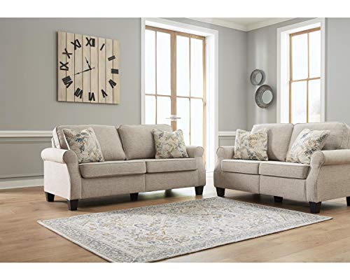 Signature Design by Ashley Alessio Modern Transitional Loveseat with Pillows, Beige