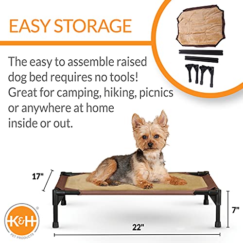 K&H PET PRODUCTS Comfy Pet Cot Elevated Pet Bed Cot - Chocolate/Tan, Small 17 X 22 X 7 Inches