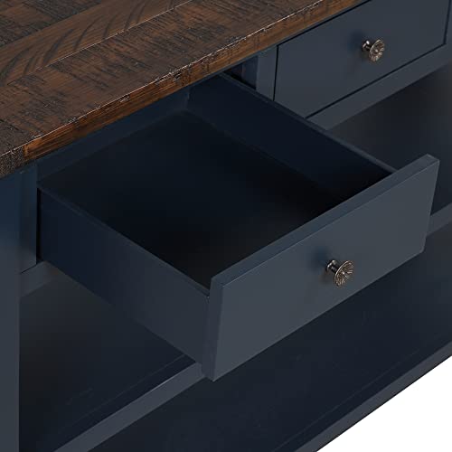 48'' Solid Wood Console Table, Modern Entryway Sofa Side Table with 3 Storage Drawers and 2 Shelves. Easy to Assemble (Blue)