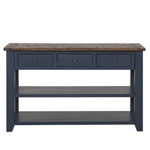 48'' Solid Wood Console Table, Modern Entryway Sofa Side Table with 3 Storage Drawers and 2 Shelves. Easy to Assemble (Blue)